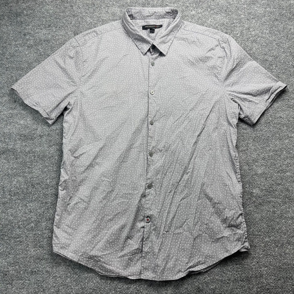 John Varvatos USA Mens Grey Micro Print Short Sleeve Button Down Shirt Large L